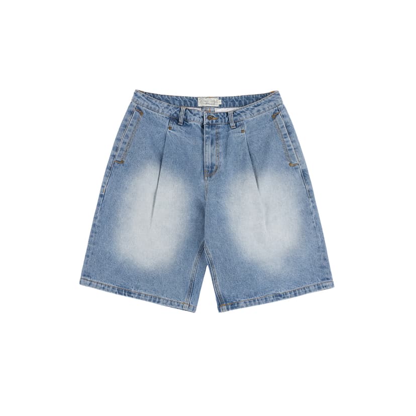 Dime Pleated Denim Short - blue washed