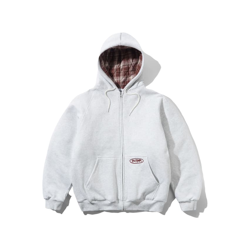 Buttergoods Plaid Lined Zip Thru Hood - ash