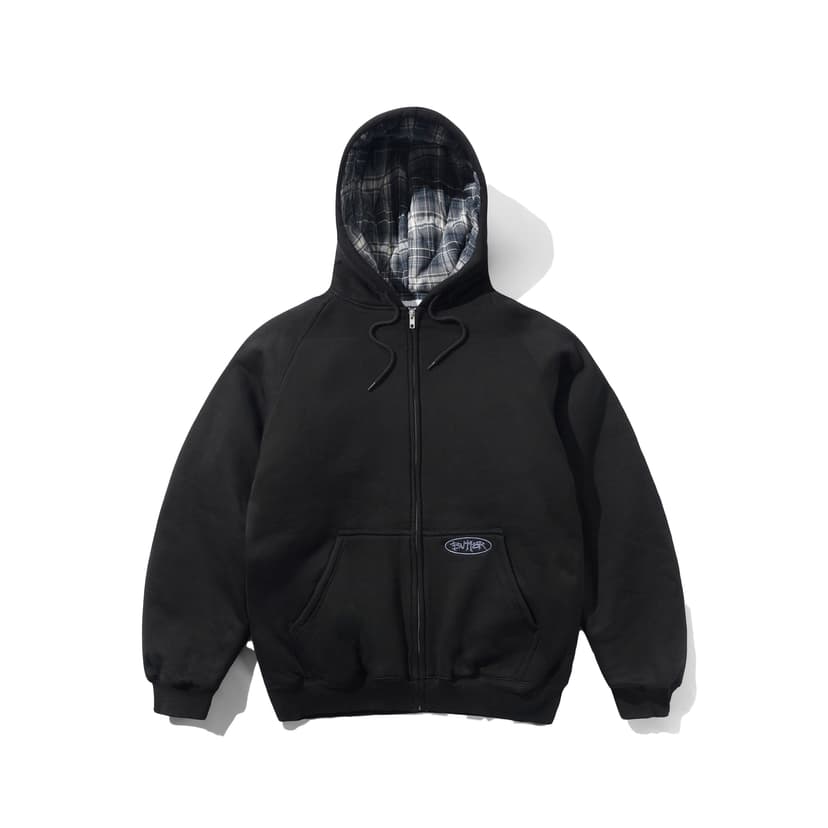Buttergoods Plaid Lined Zip Thru Hood - black